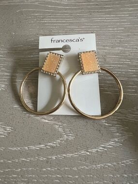 Francesca's Collections Gold Hoops with Peach Druzy Square Accents